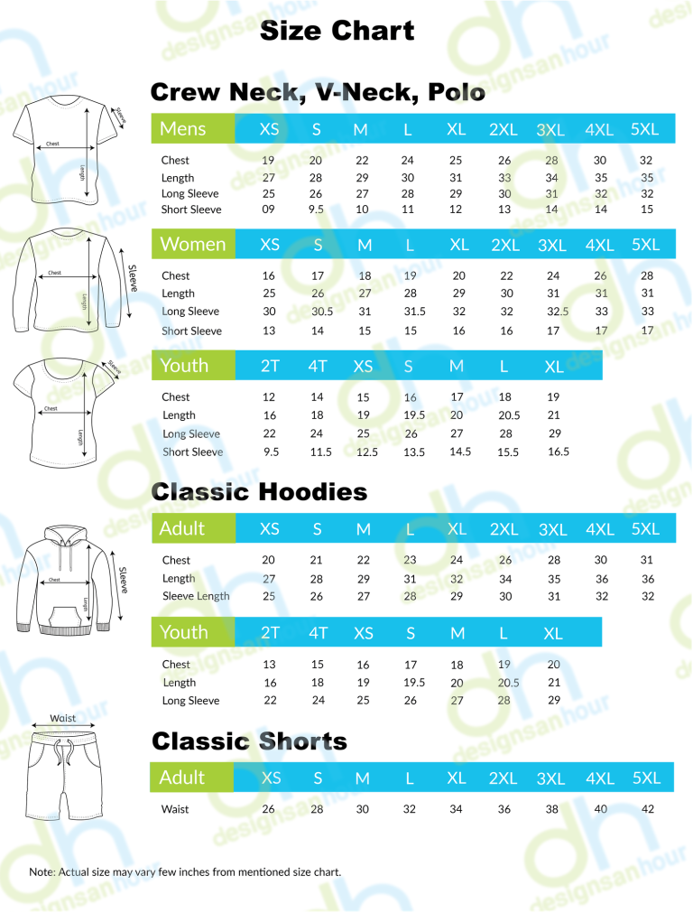 sublimated and chemical resistant t-shirt size-chart